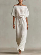 Model in side-slit tunic midi dress