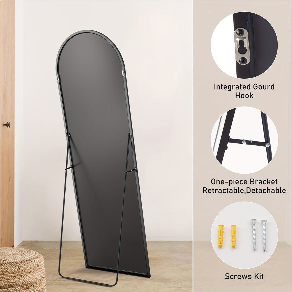 Arched Full-Length Mirror — Tall Oval Floor Mirror, Aluminum Frame