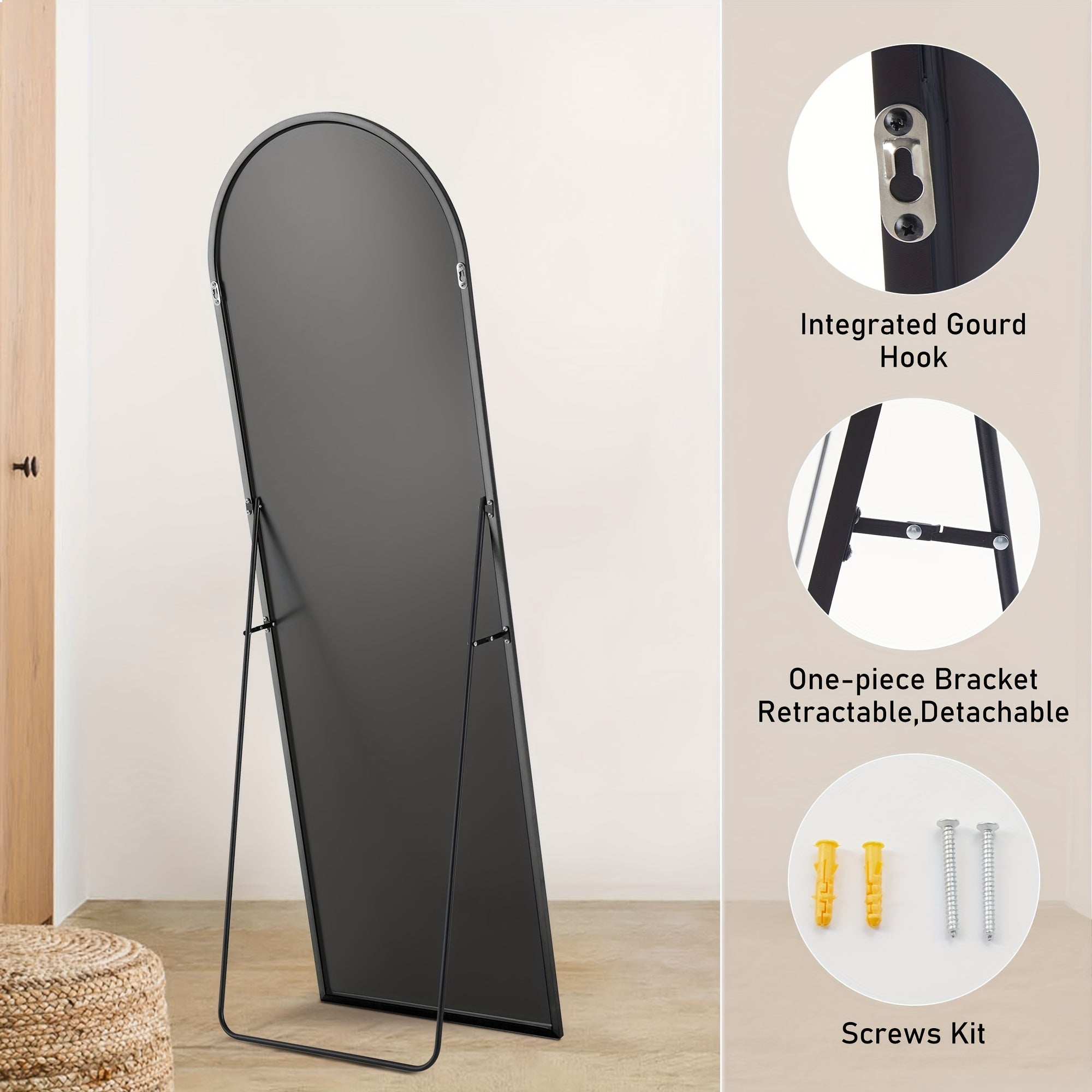 Arched Full-Length Mirror — Tall Oval Floor Mirror, Aluminum Frame