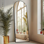 Arched full-length oval floor mirror with aluminum frame