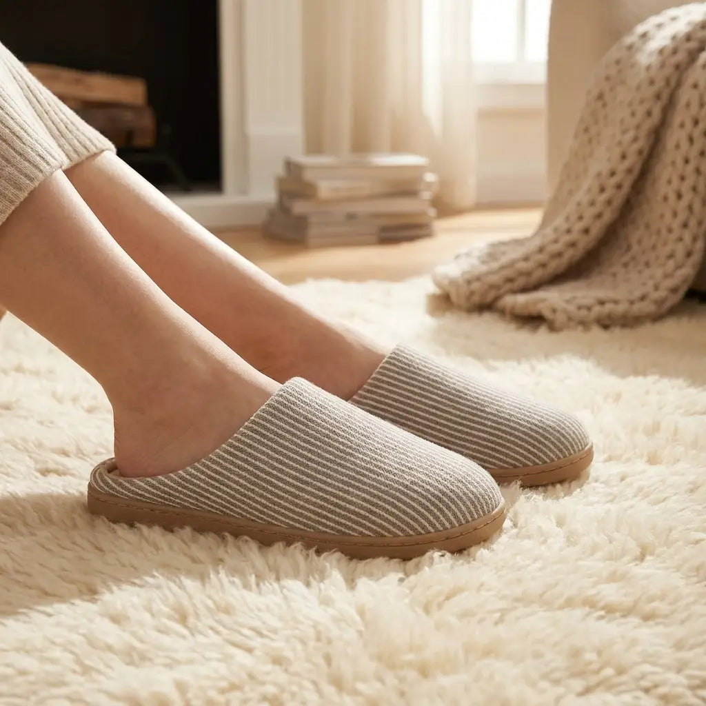 Ultra-soft cotton house slippers worn at home