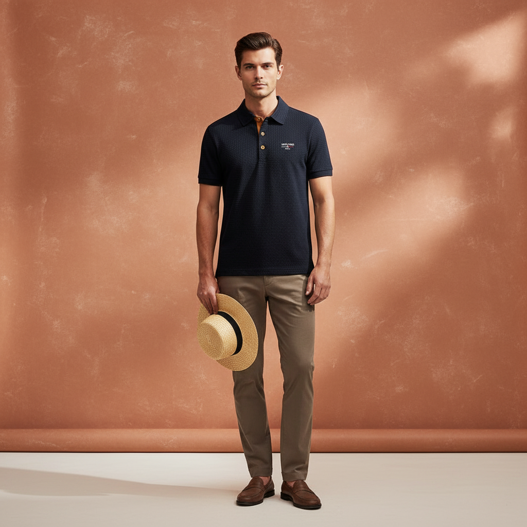 Lorenzo Vitali Textured Polo Shirt with Button Placket