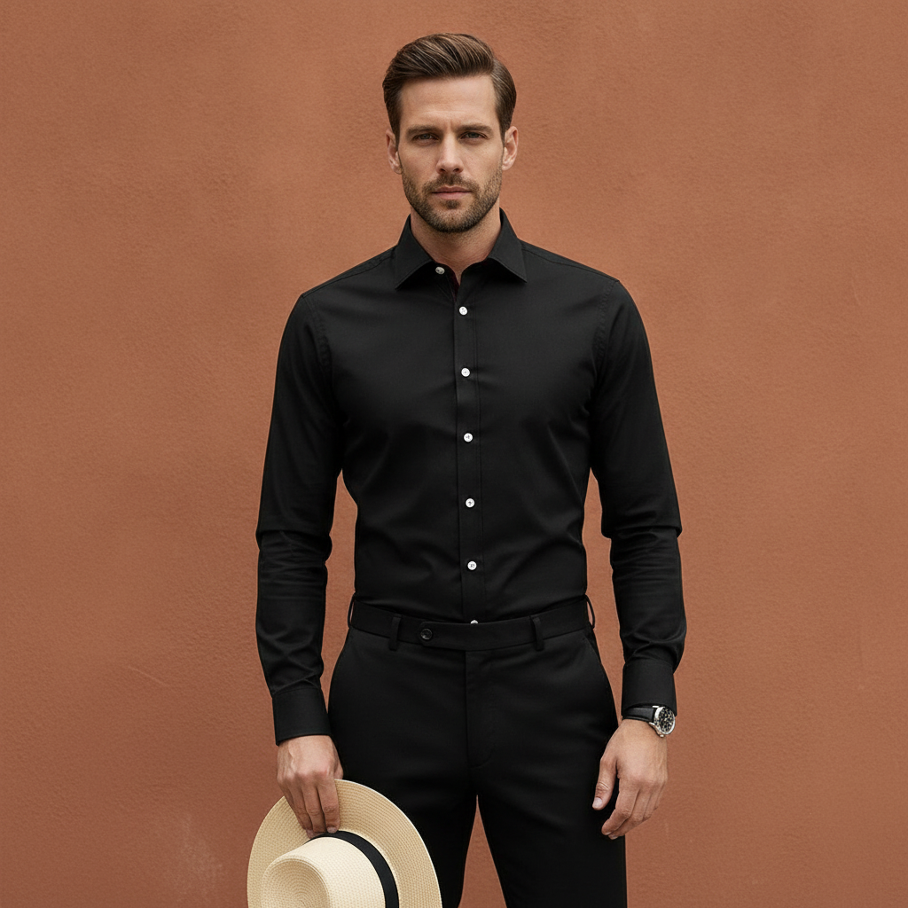 Men's Button-Up Shirt with Contrast Buttons
