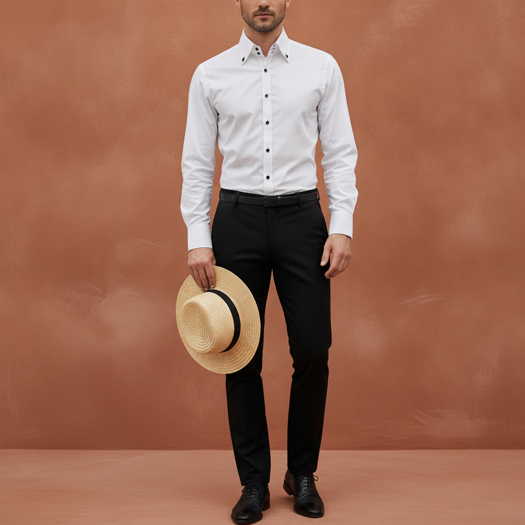 Men's Button-Up Shirt with Contrast Buttons