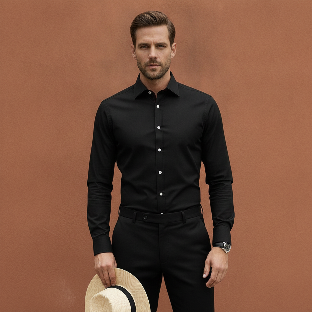 Men's Button-Up Shirt with Contrast Buttons