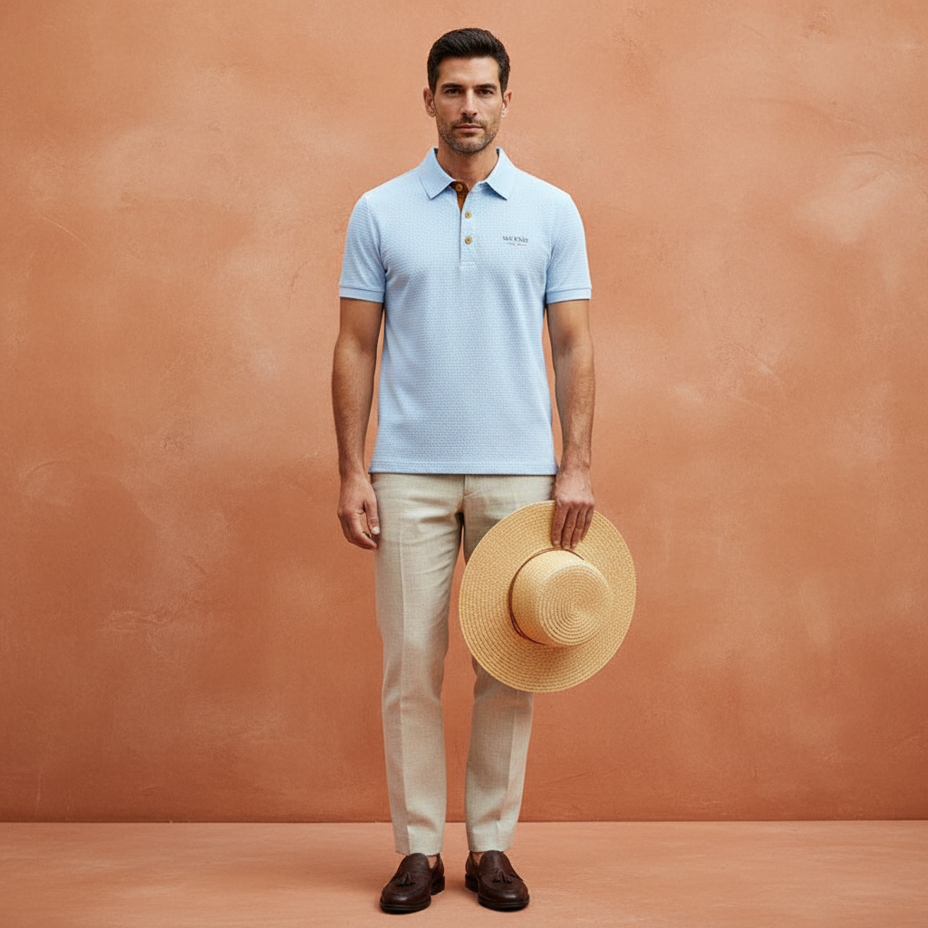Lorenzo Vitali Textured Polo Shirt with Button Placket