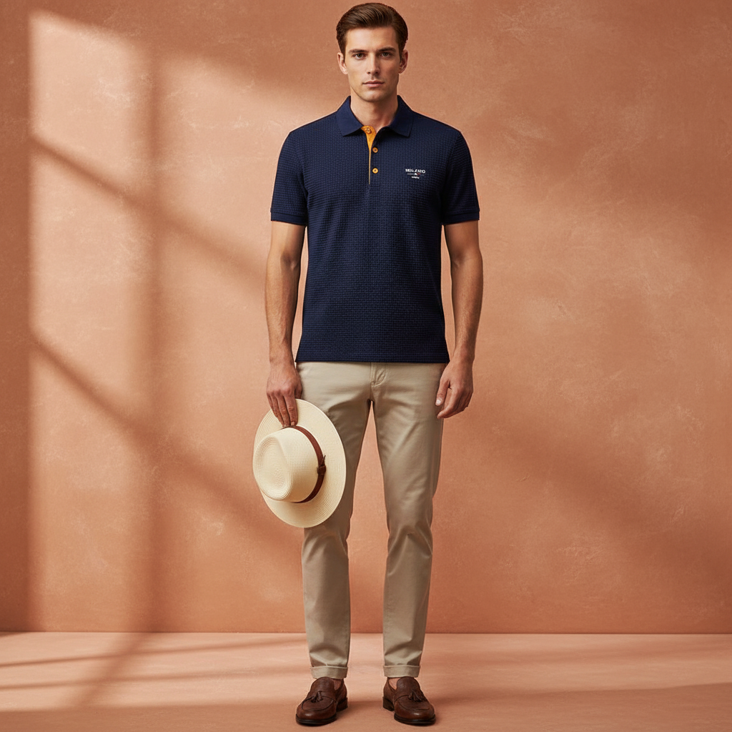 Lorenzo Vitali Textured Polo Shirt with Button Placket