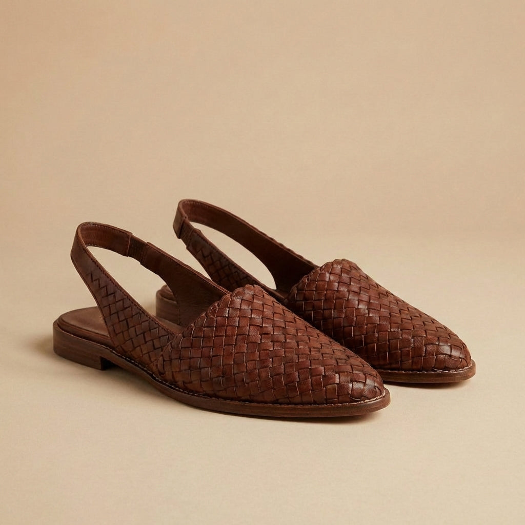 Brown woven slingback flats