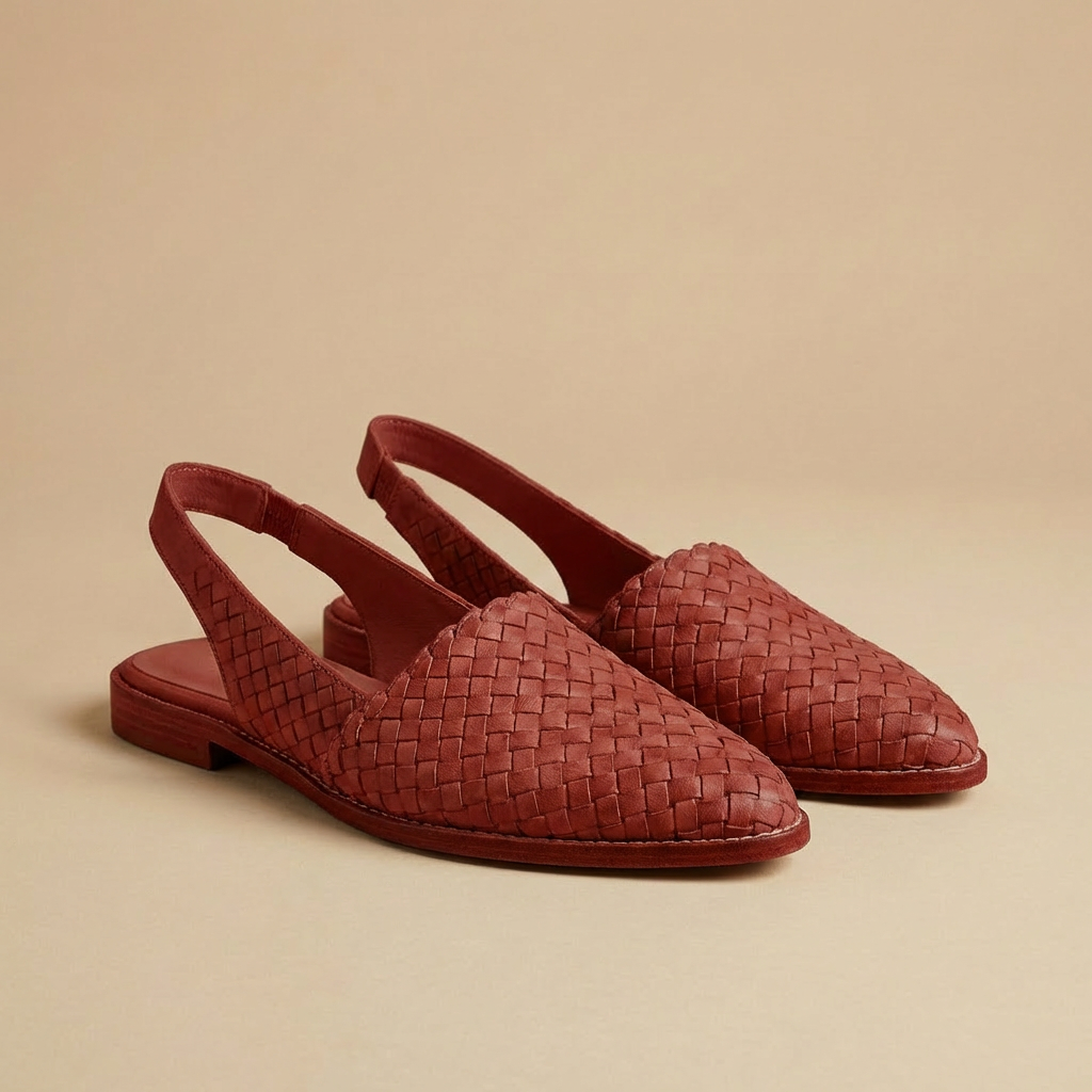 Red woven slingback flats