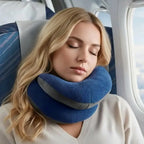 Traveler wearing double-support travel pillow