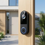 Wide-angle video doorbell on house entrance