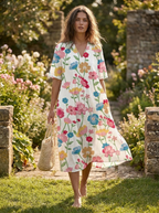Floral Cotton V-Neck Oversized Midi Dress lifestyle hero