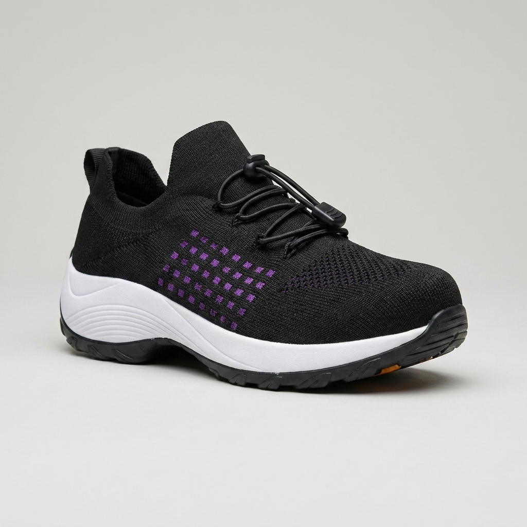 Close-up of non-slip work shoe showing the upper and cushioned sole