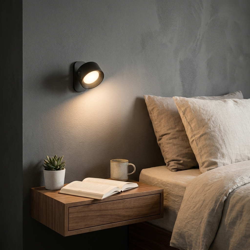 Magnetic wall light mounted on a modern interior wall glowing warmly