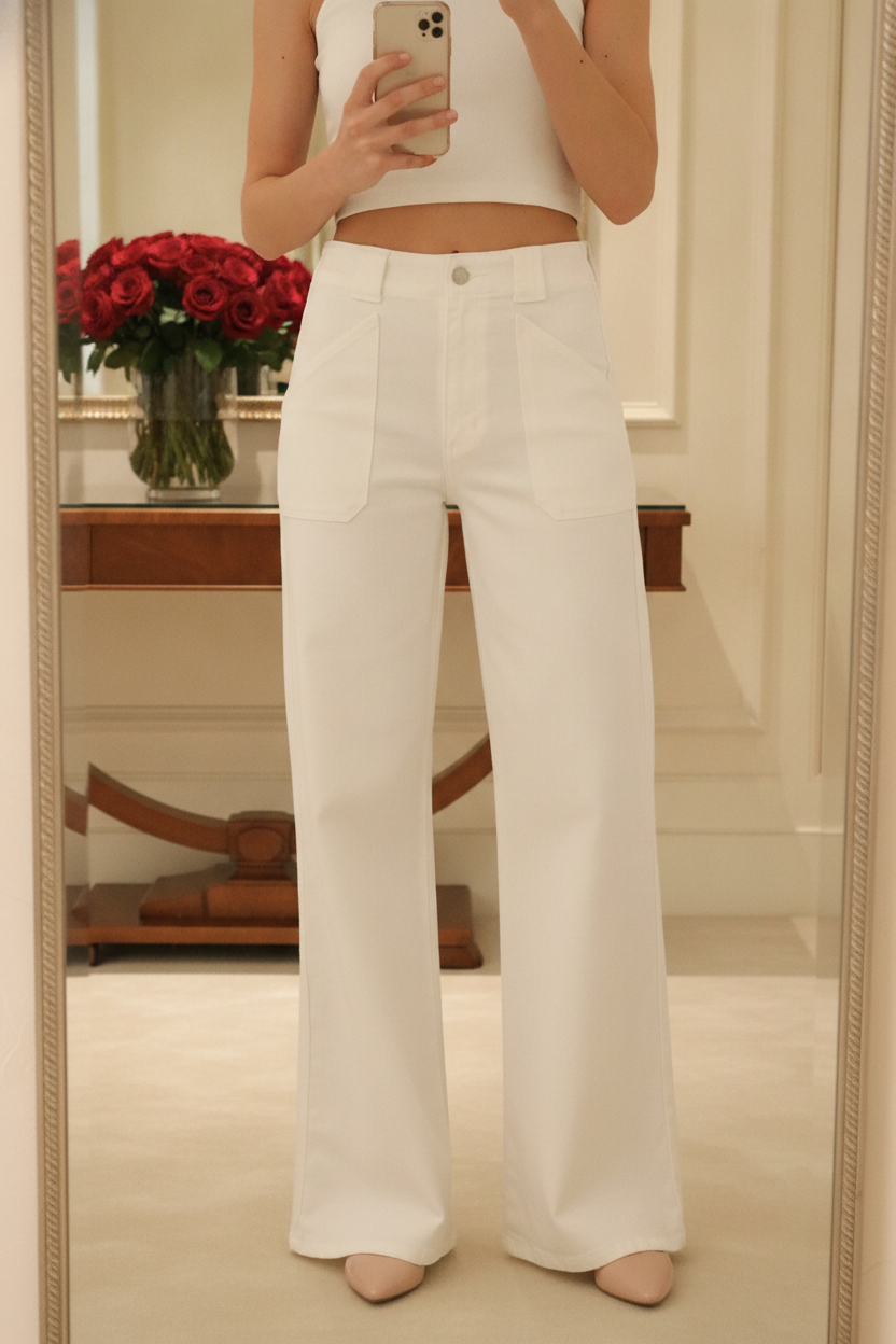 Hazy Days White Wide-Leg Jeans