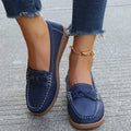 Blue women's soft leather slip-on loafers