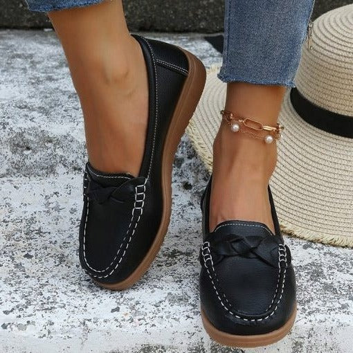 Black women's soft leather slip-on loafers