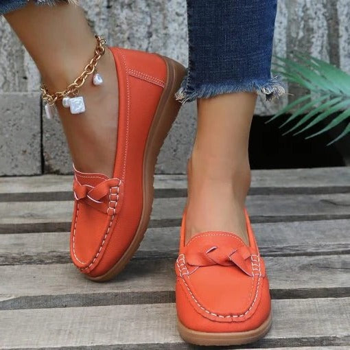Orange women's soft leather slip-on loafers