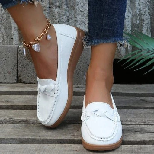 White women's soft leather slip-on loafers