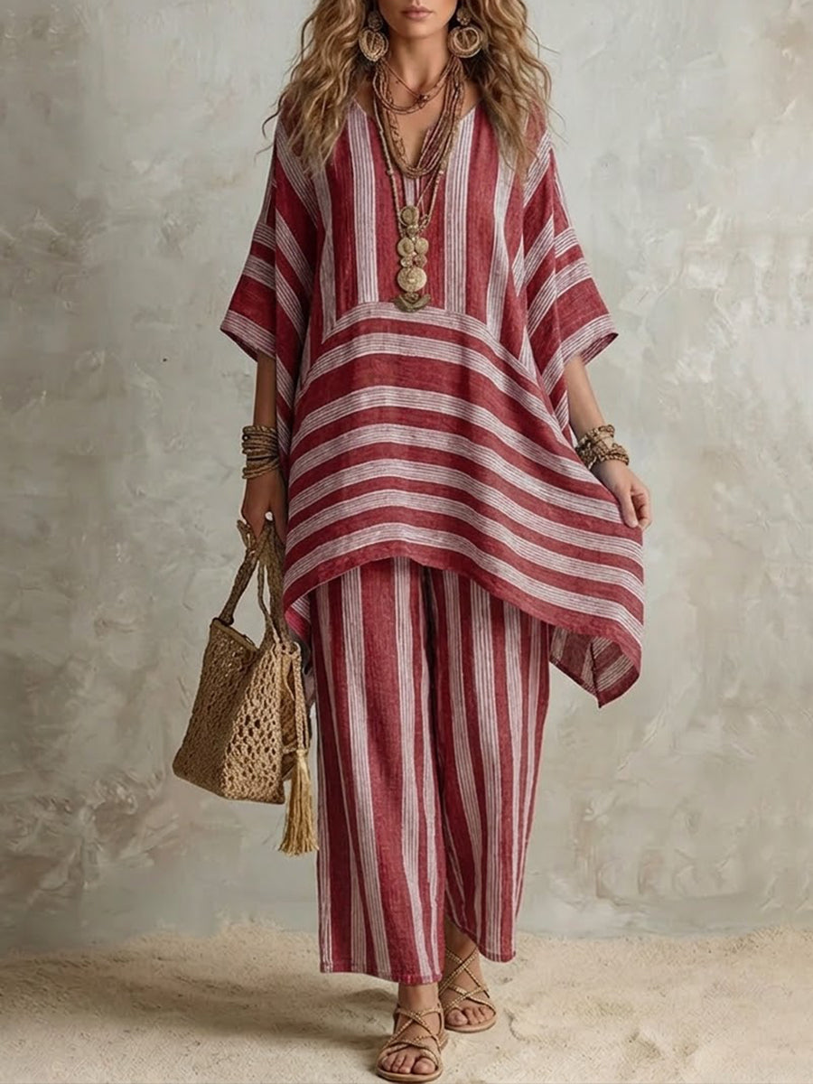 Red striped two-piece co-ord set