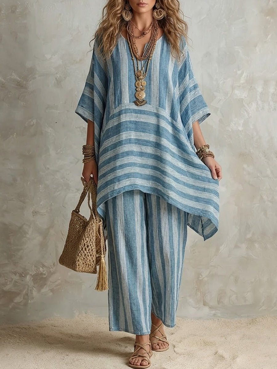 Light Blue striped two-piece co-ord set
