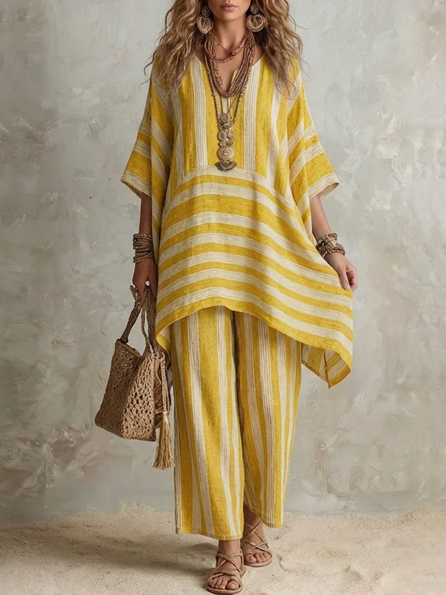 Yellow striped two-piece co-ord set