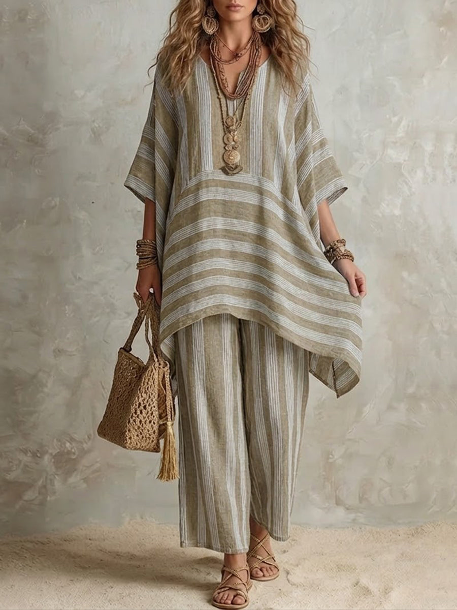 Khaki striped two-piece co-ord set