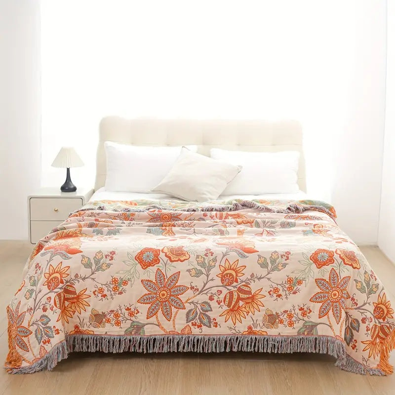 Floral tassel blanket