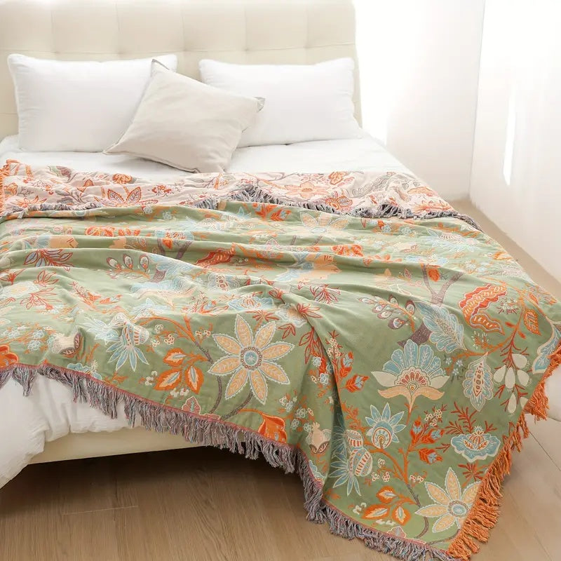 Floral tassel blanket