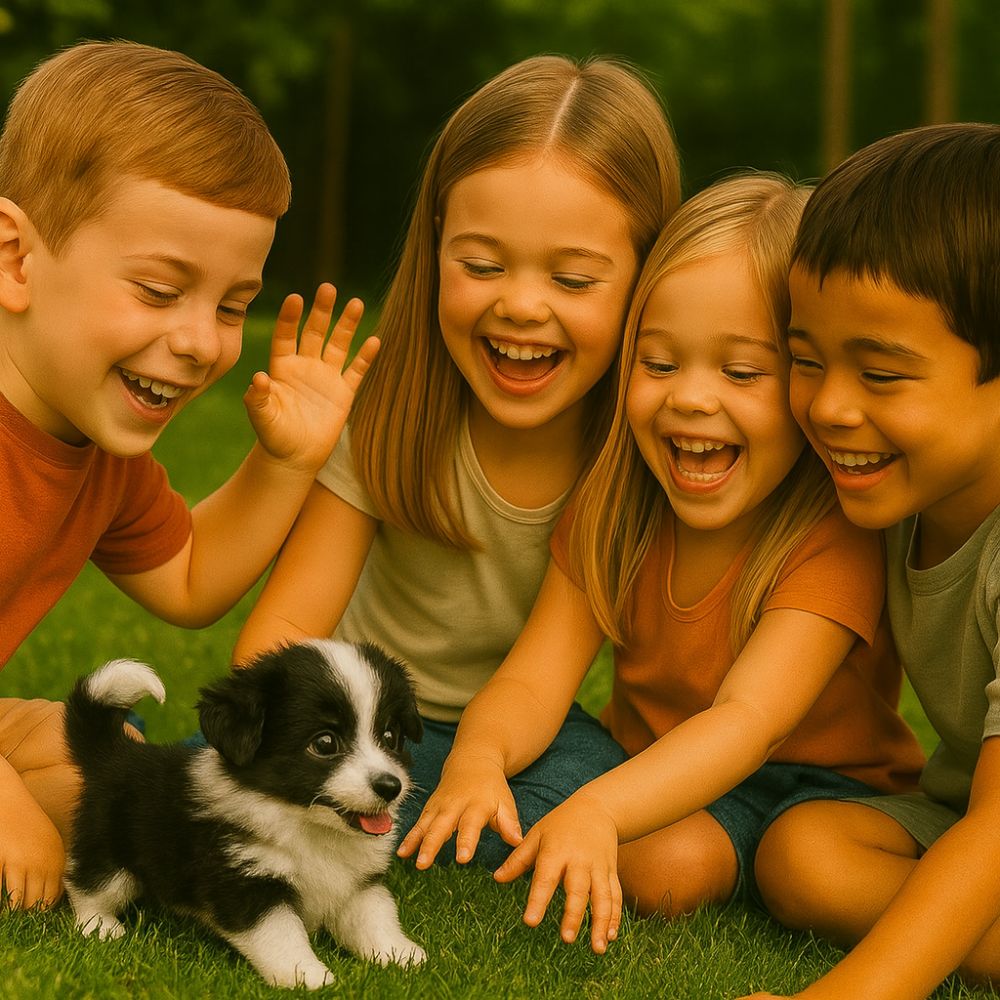 Children playing with the electronic robot dog toy