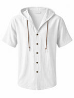 Men's Linen Hooded Short Sleeve Shirt – Loose Fit Lightweight...