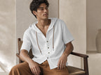 Men's Linen Hooded Short Sleeve Shirt – Loose Fit Lightweight...