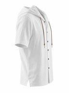 Men's Linen Hooded Short Sleeve Shirt – Loose Fit Lightweight...