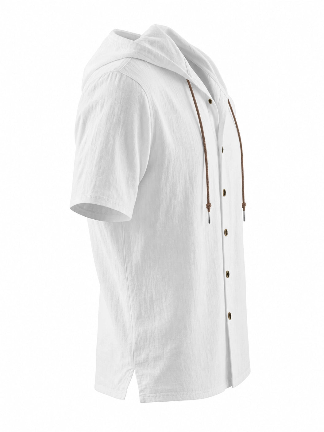 Men's Linen Hooded Short Sleeve Shirt – Loose Fit Lightweight...