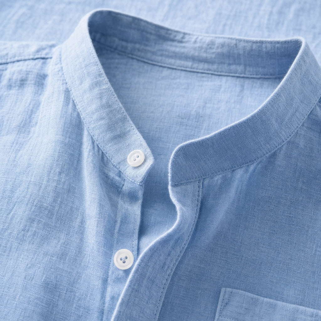 Men's Shirt – Long Sleeve Mandarin Collar Breathable Casual...