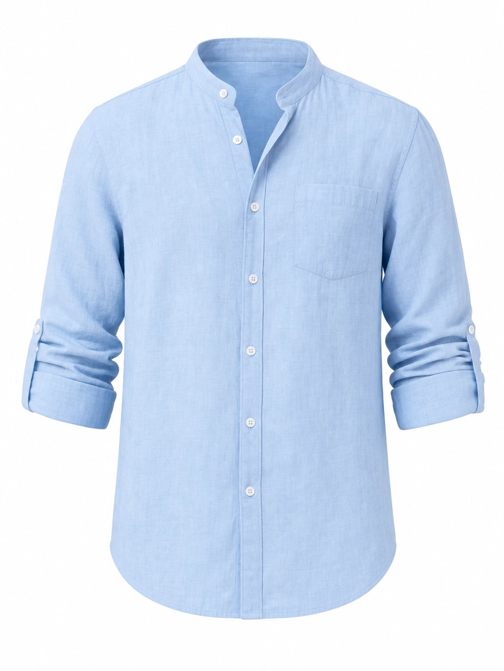 Men's Shirt – Long Sleeve Mandarin Collar Breathable Casual...