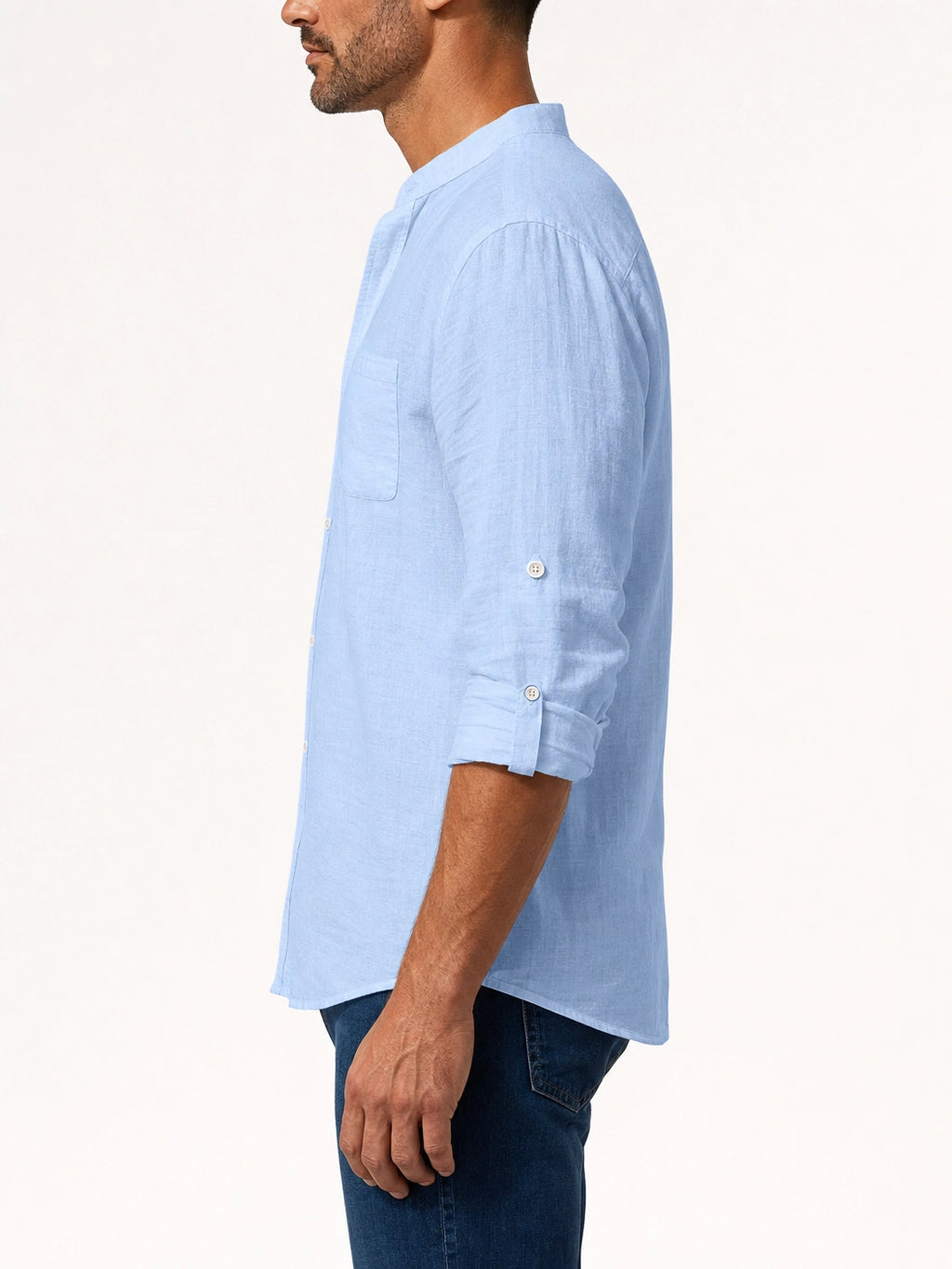 Men's Shirt – Long Sleeve Mandarin Collar Breathable Casual...