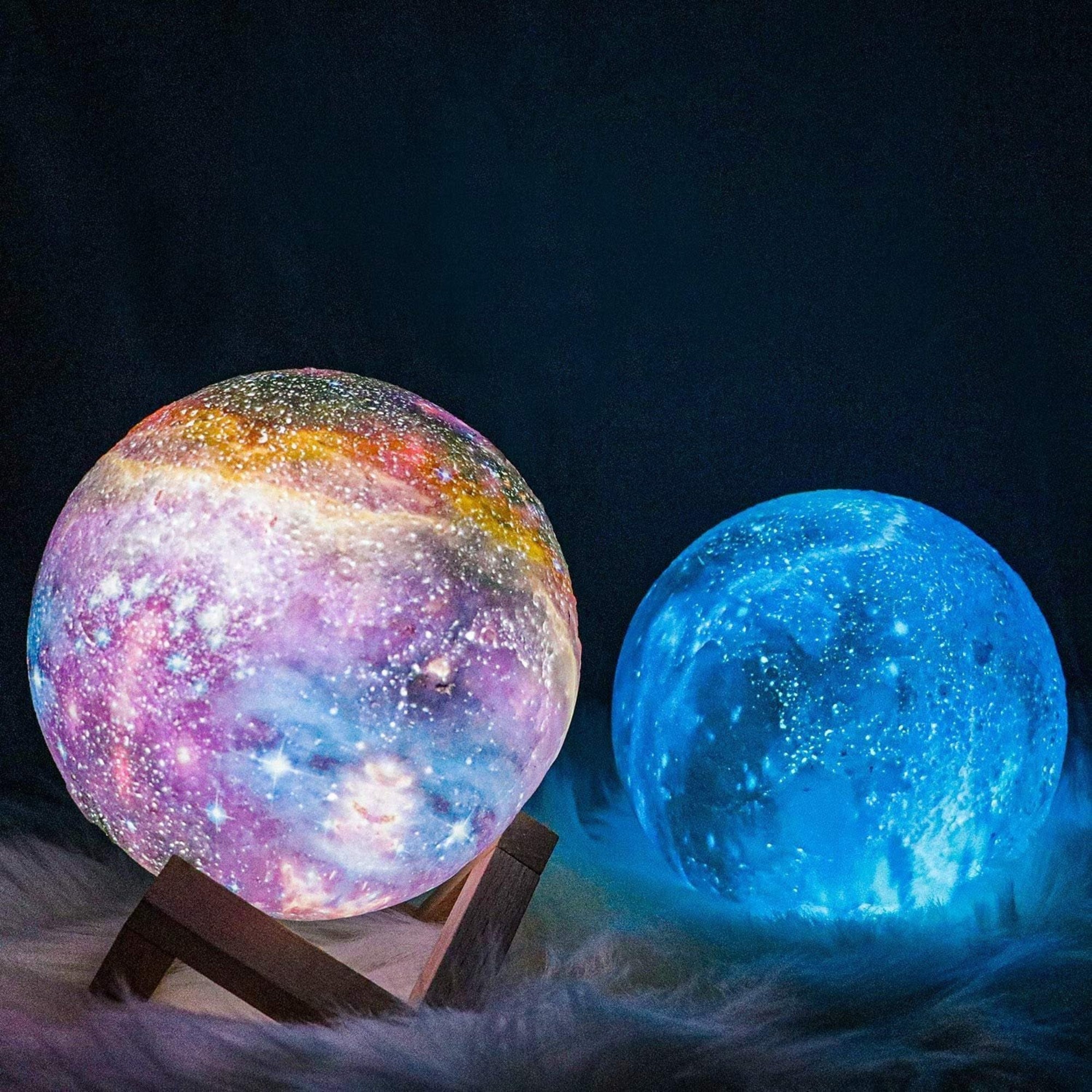 3D moon lamp on wooden stand