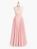 Women's Elegant French Style Pleated Maxi Dress – V-Neck Ruched...