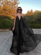 Deep Red V-neck chiffon maxi dress
