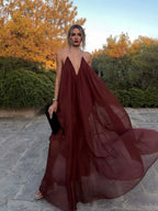 Elegant V-neck chiffon maxi dress in Deep Red