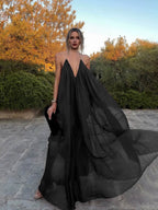 Deep Red V-neck chiffon maxi dress
