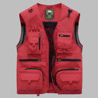 Multi-Pocket Utility Vest in Red
