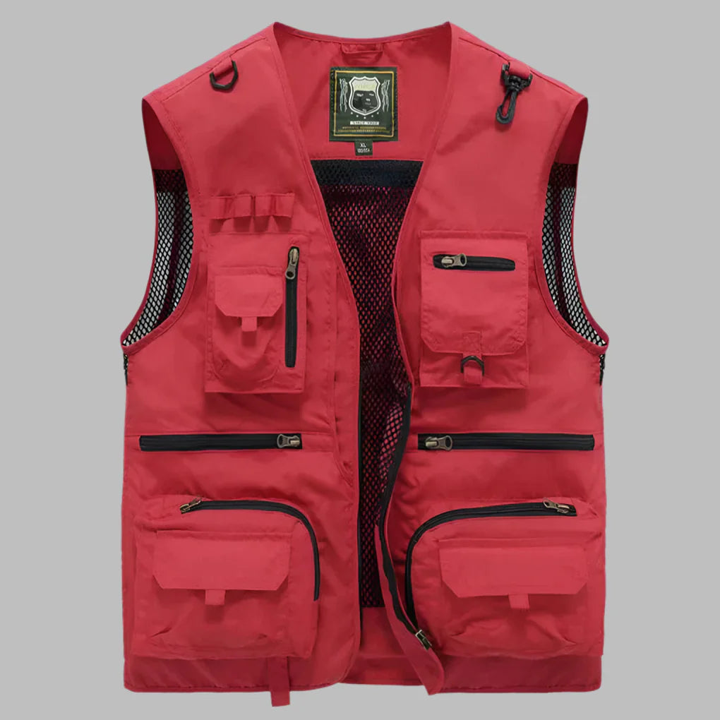 Multi-Pocket Utility Vest in Red