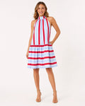 Women's Red & Light Blue Stripe Cotton Halter Tiered Maxi Dress – Made for Fireworks Patriotic Summer Dress
