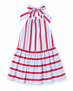 Women's Red & Light Blue Stripe Cotton Halter Tiered Maxi Dress – Made for Fireworks Patriotic Summer Dress