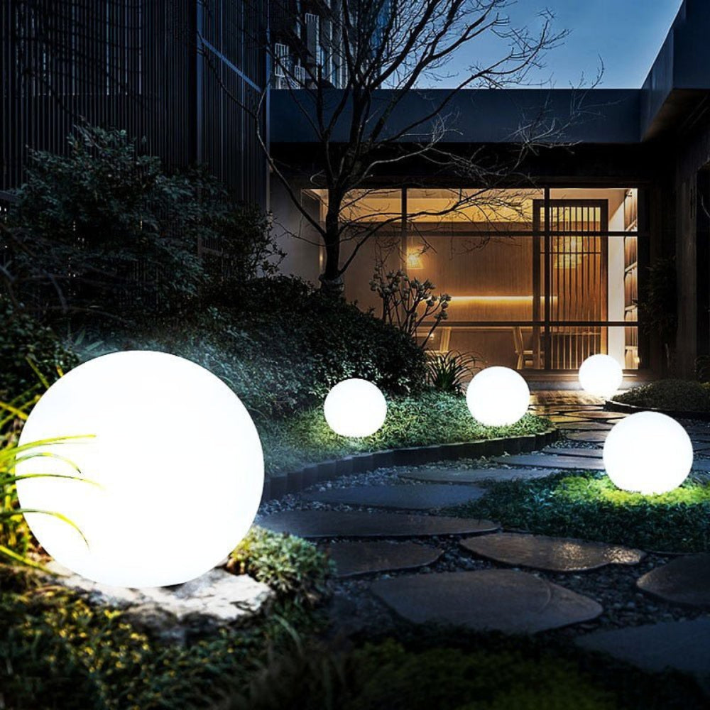 Solar LED garden ball light glowing