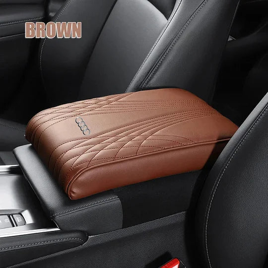 Leather armrest cushion with diamond-stitched pattern