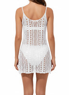 Women's Crochet Hollow Out Beach Cover-Up Dress – Split Hem Boho...