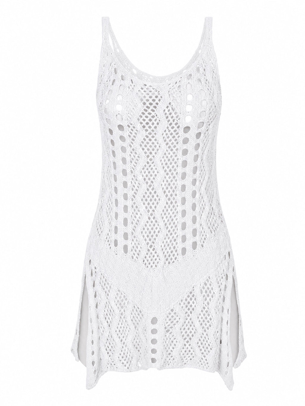 Women's Crochet Hollow Out Beach Cover-Up Dress – Split Hem Boho...